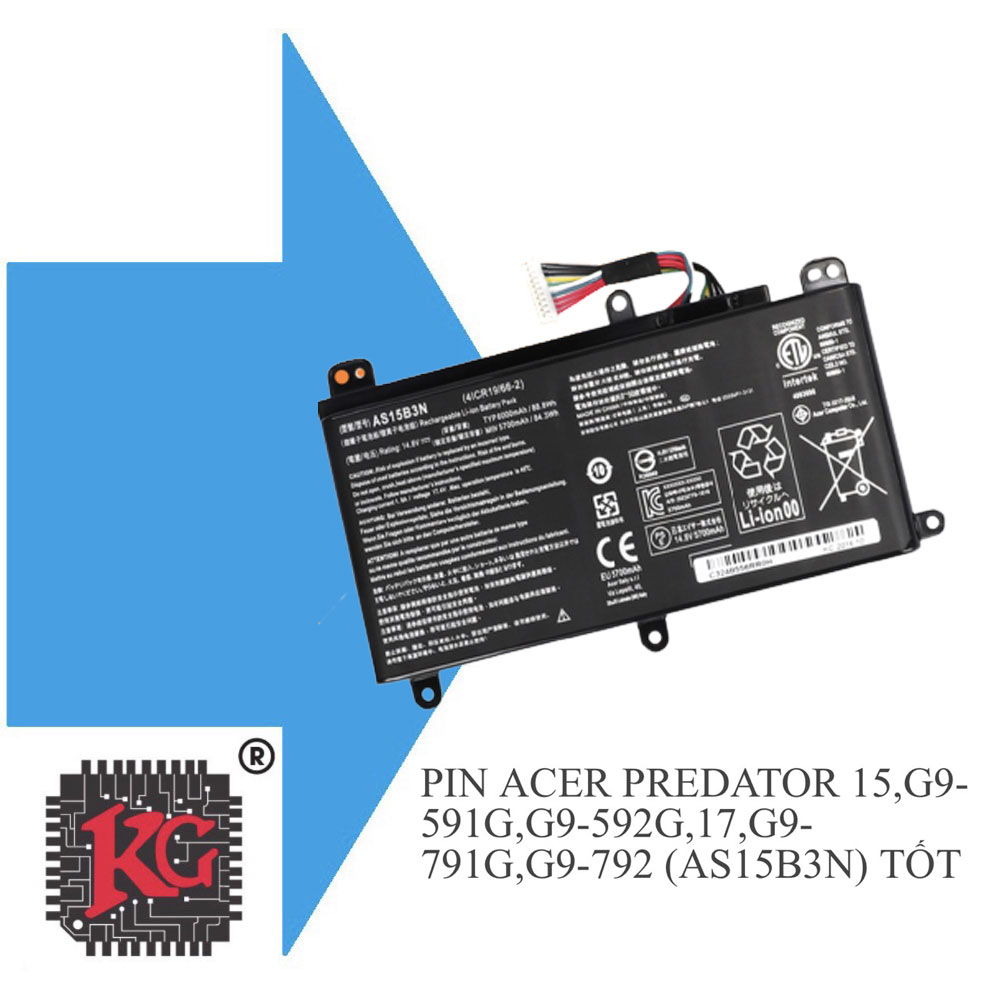 15 Thay pin laptop Acer Predator 15, G9-591G, G9-592G, 17, G9-791G, G9-792 AS15B3N
