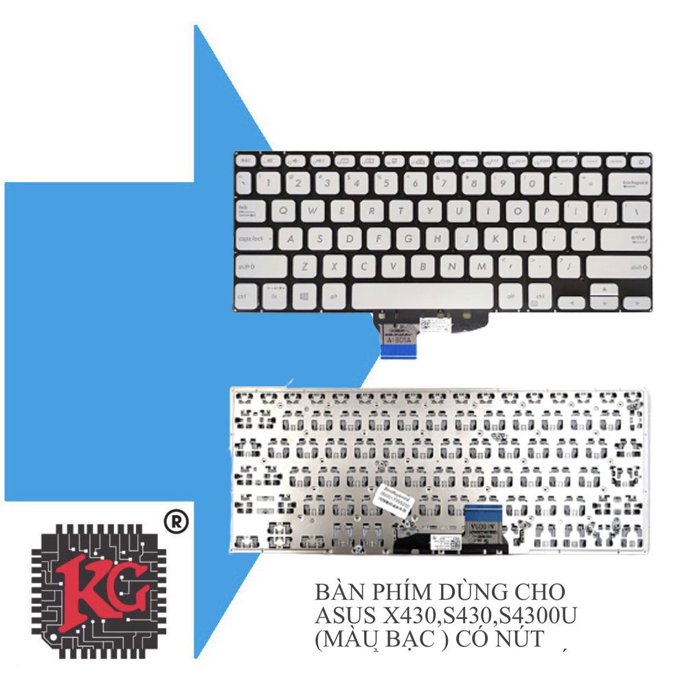 66 Thay bàn phím laptop Asus X430, S430, S4300U (MÀU BẠC) Có nút