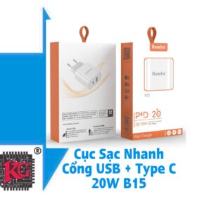 CỤC SẠC NHANH CỔNG USB + TYPE C 20W B15 5 CỤC SẠC NHANH CỔNG USB + TYPE C 20W B15